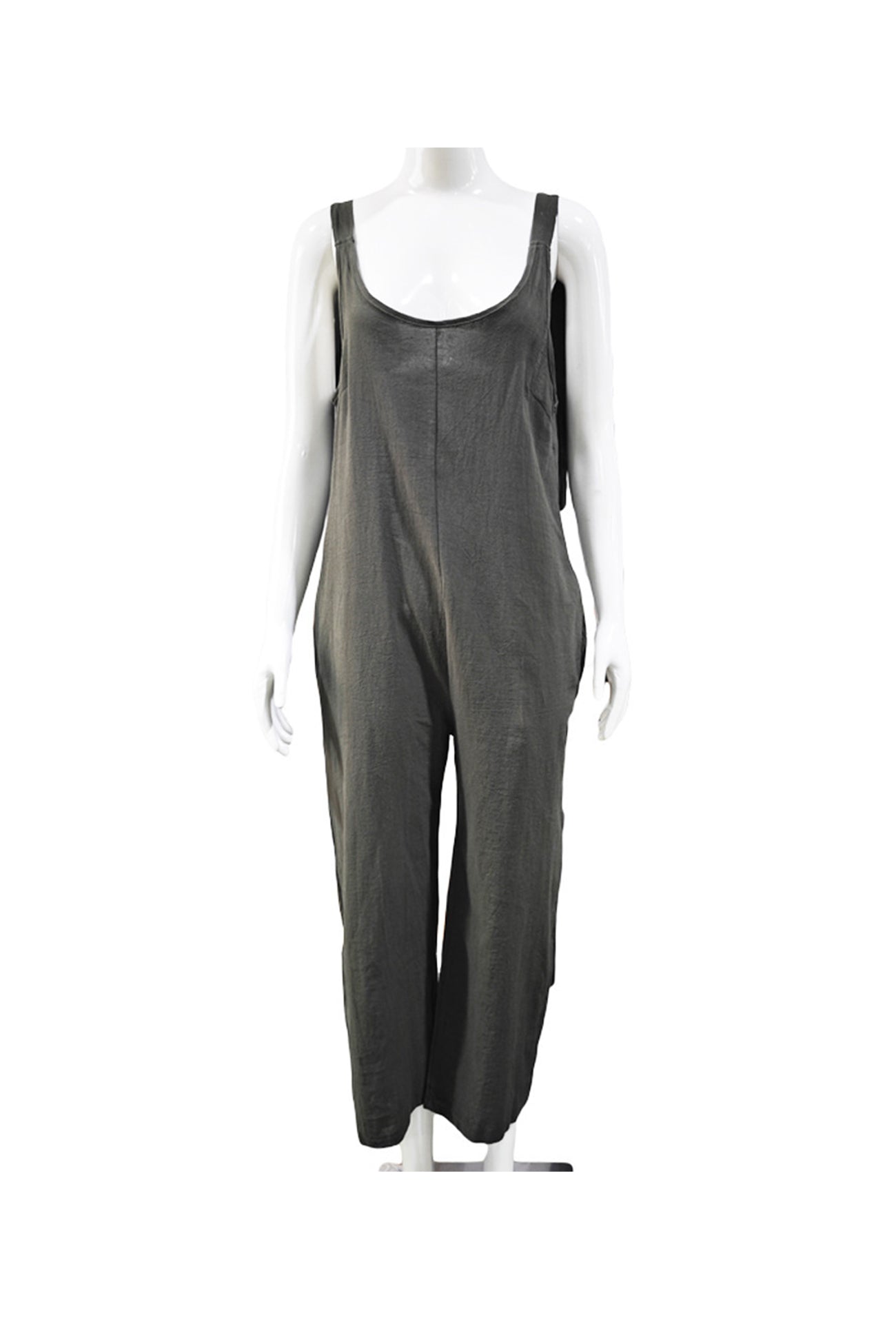 Tie-straps Backless Pocketed Cotton Jumpsuits