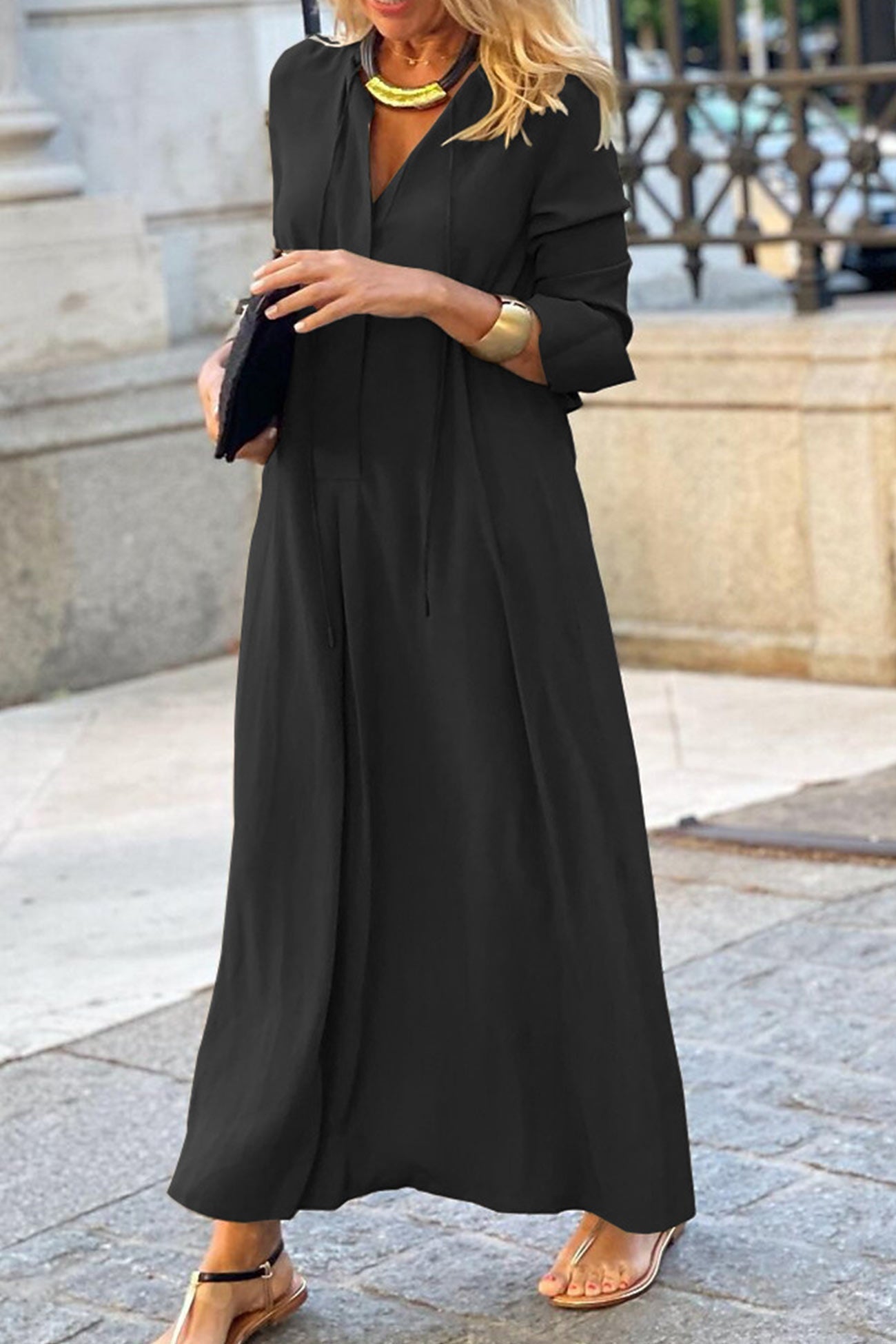 Tie-up Long Sleeve Maxi Dress