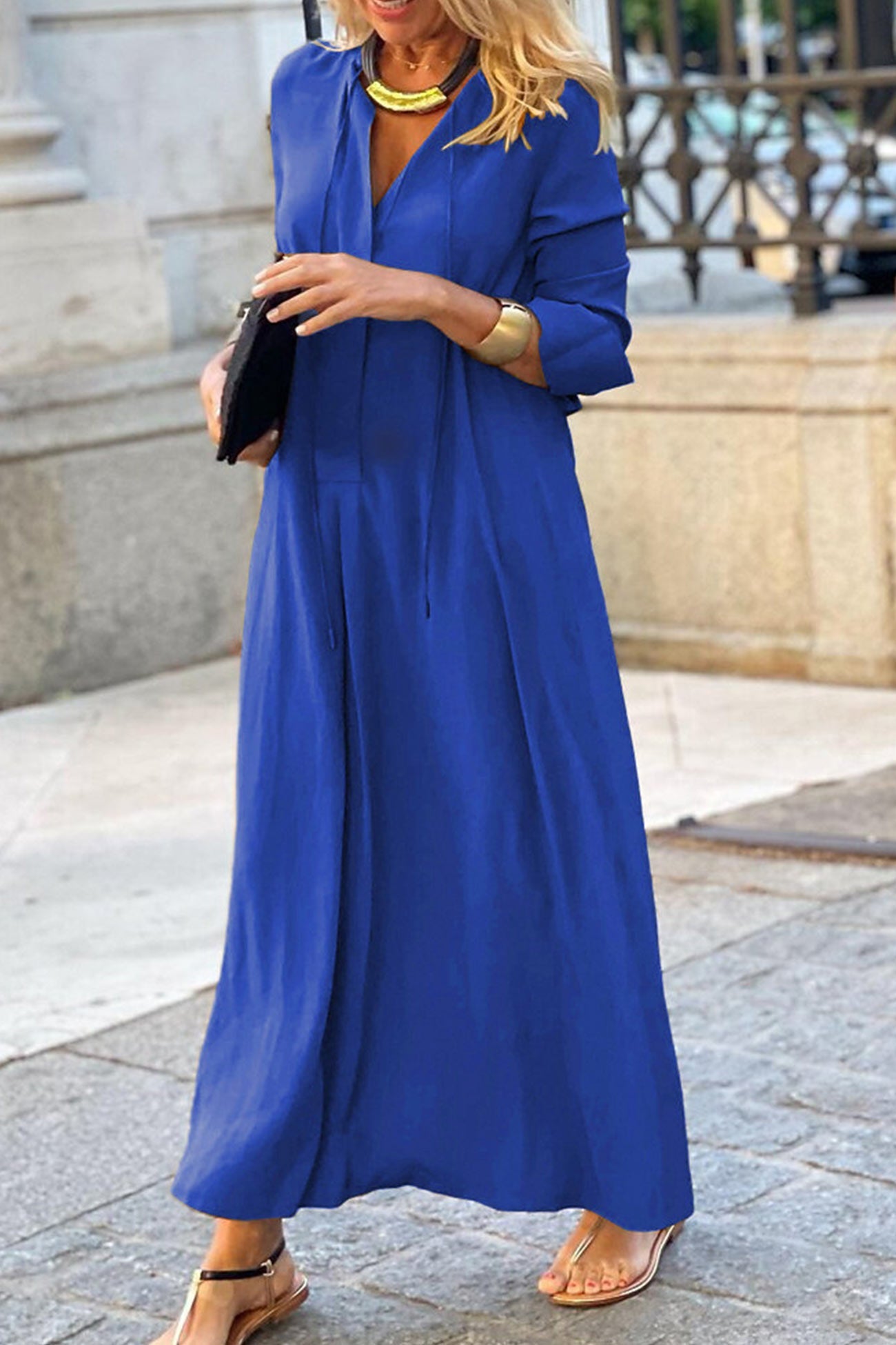 Tie-up Long Sleeve Maxi Dress