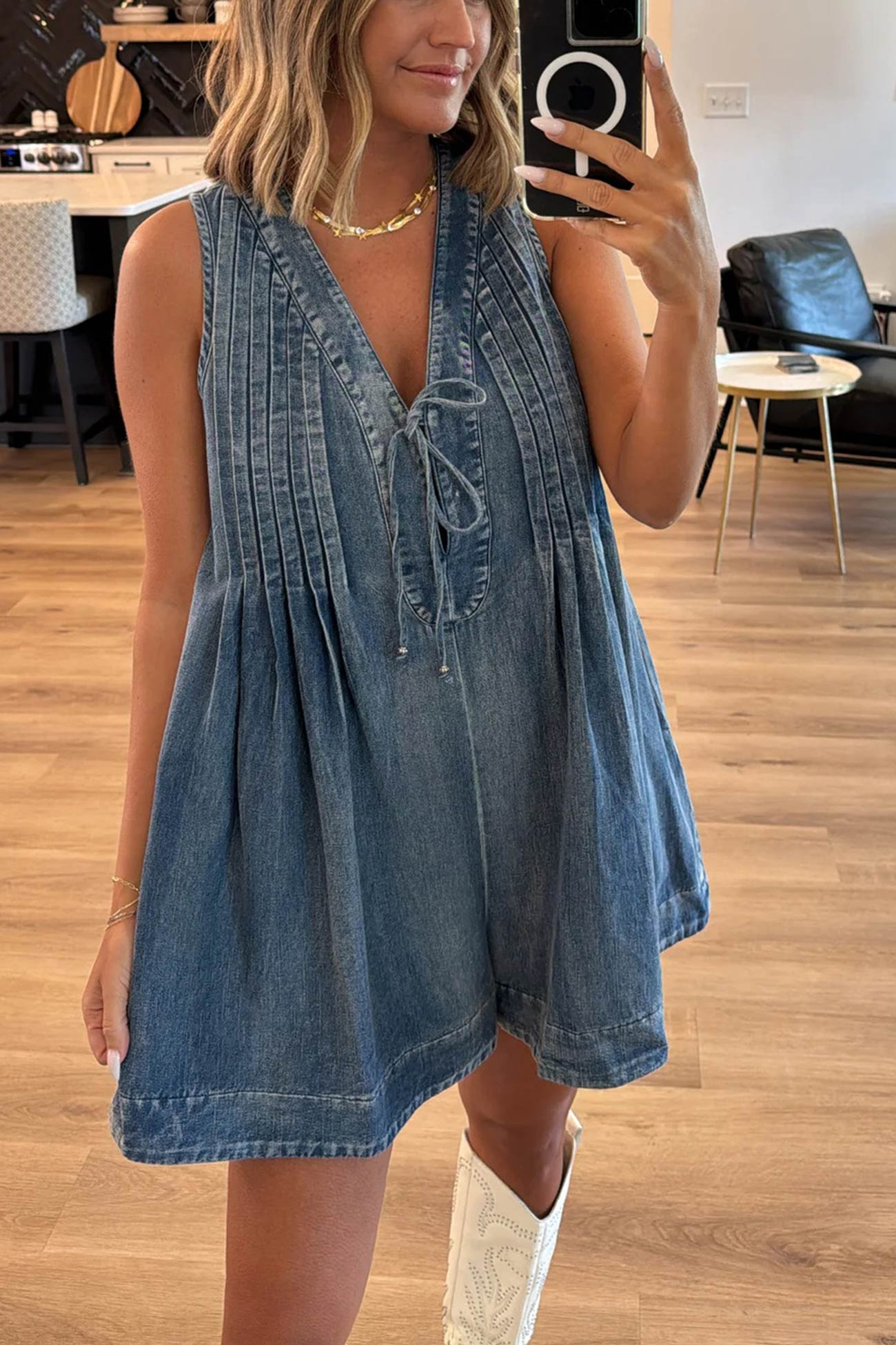 Tie-up Sleeveless Denim Rompers