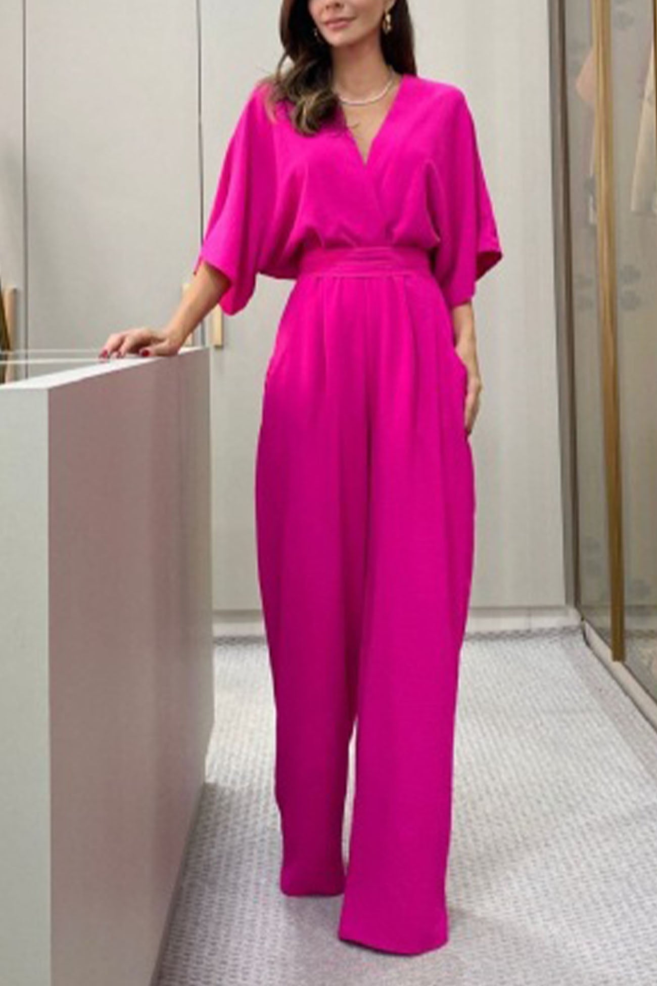 V Neck Batwing Sleeve Back Tie Jumpsuits