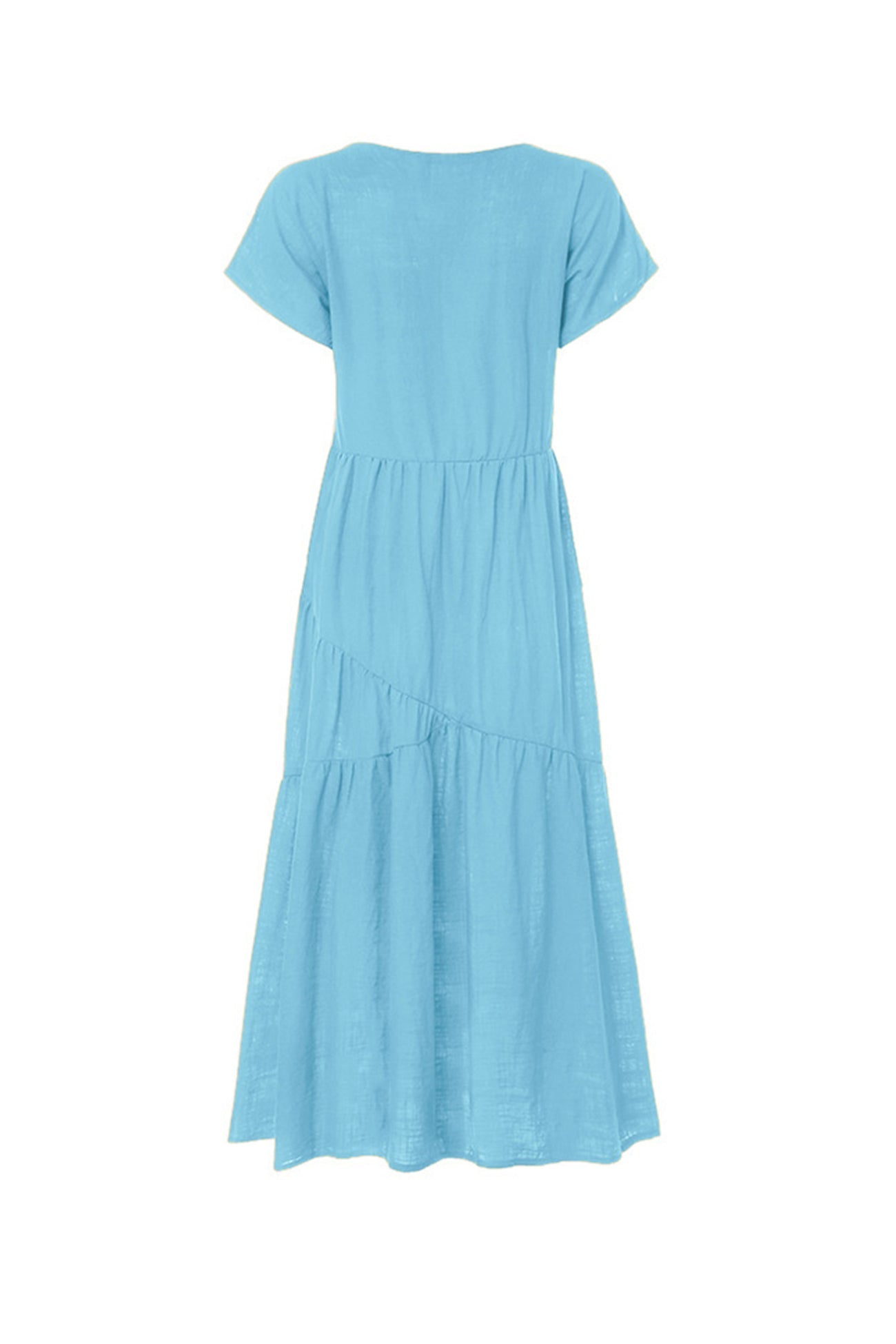 V Neck Cap Sleeve Cotton Linen Dress