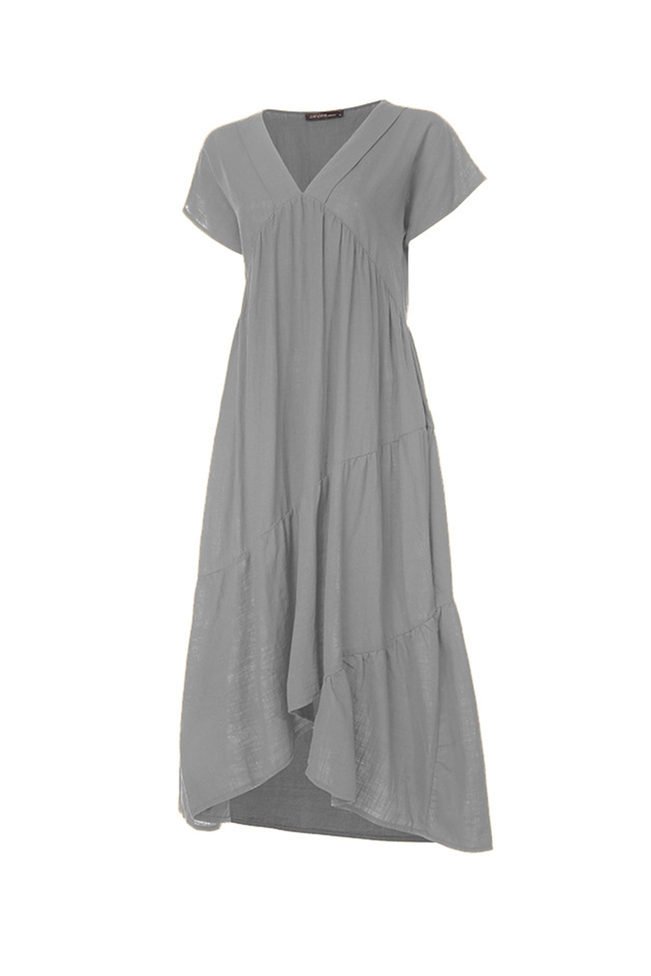 V Neck Cap Sleeve Cotton Linen Dress