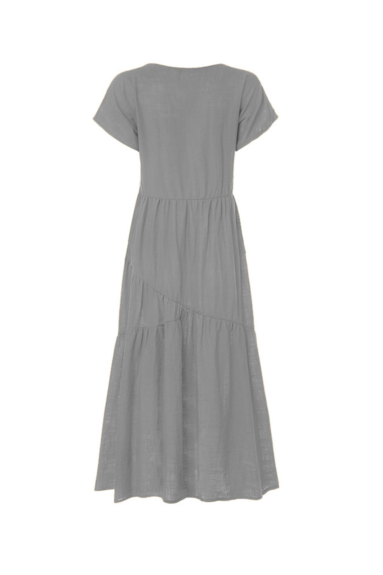 V Neck Cap Sleeve Cotton Linen Dress