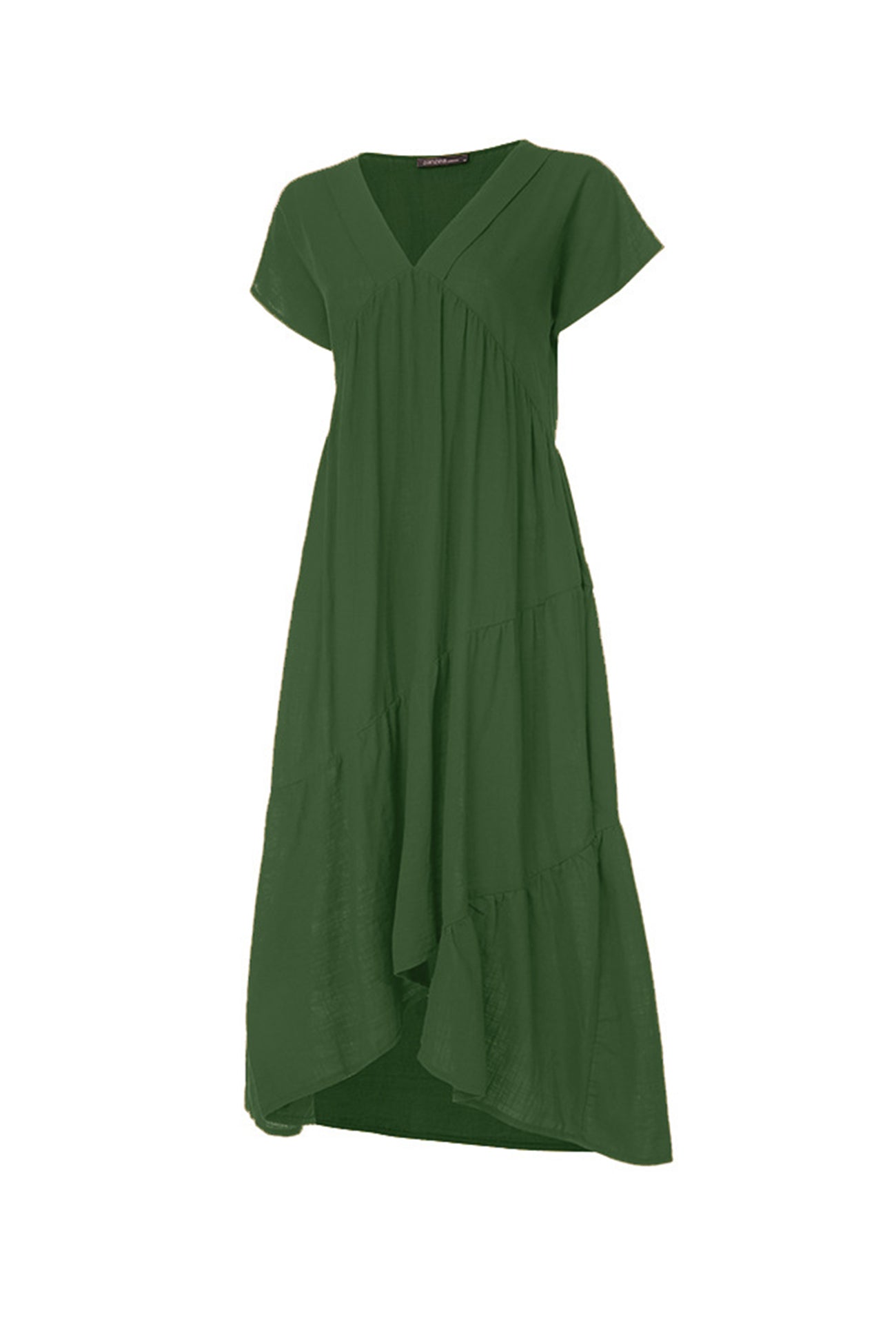 V Neck Cap Sleeve Cotton Linen Dress