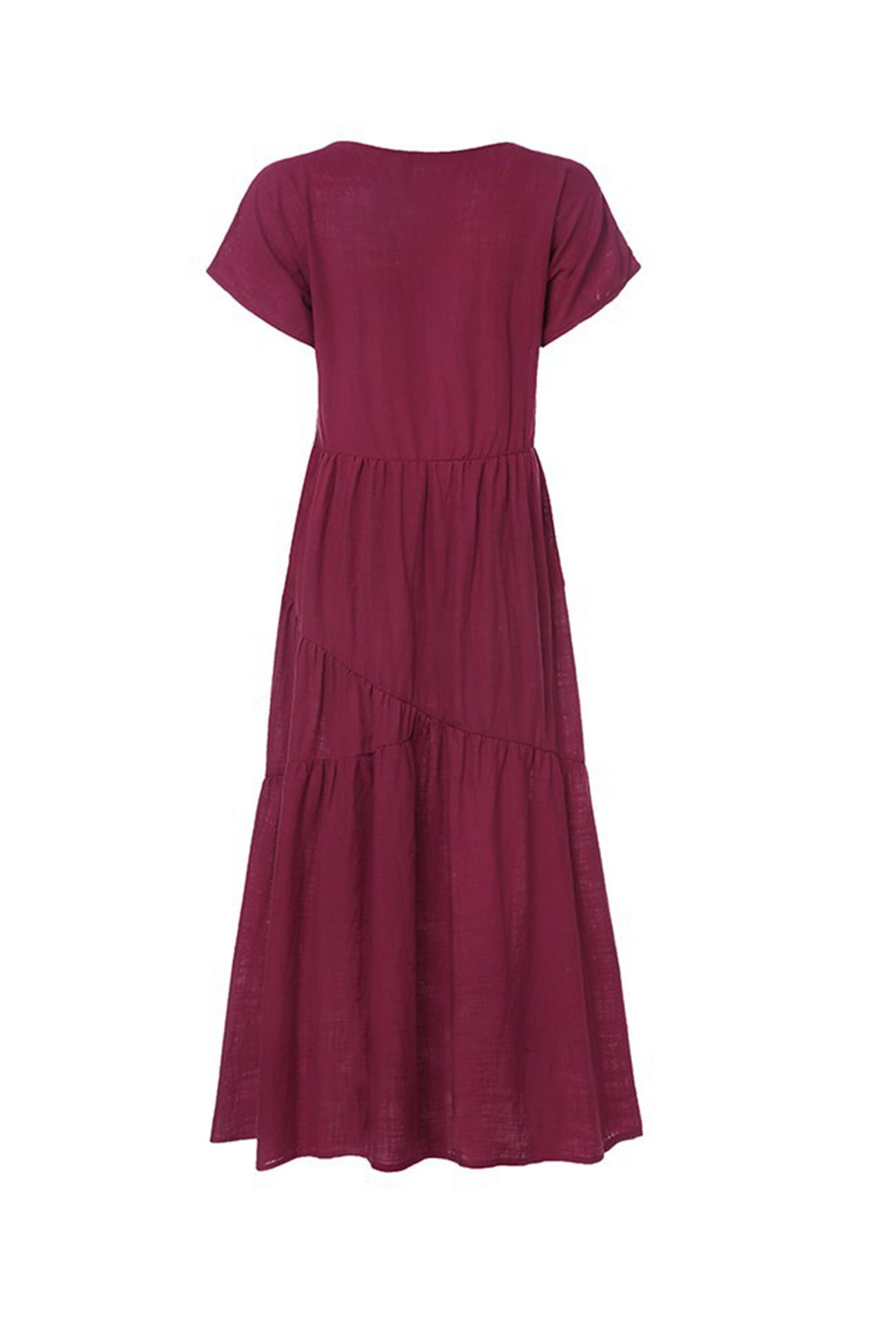 V Neck Cap Sleeve Cotton Linen Dress