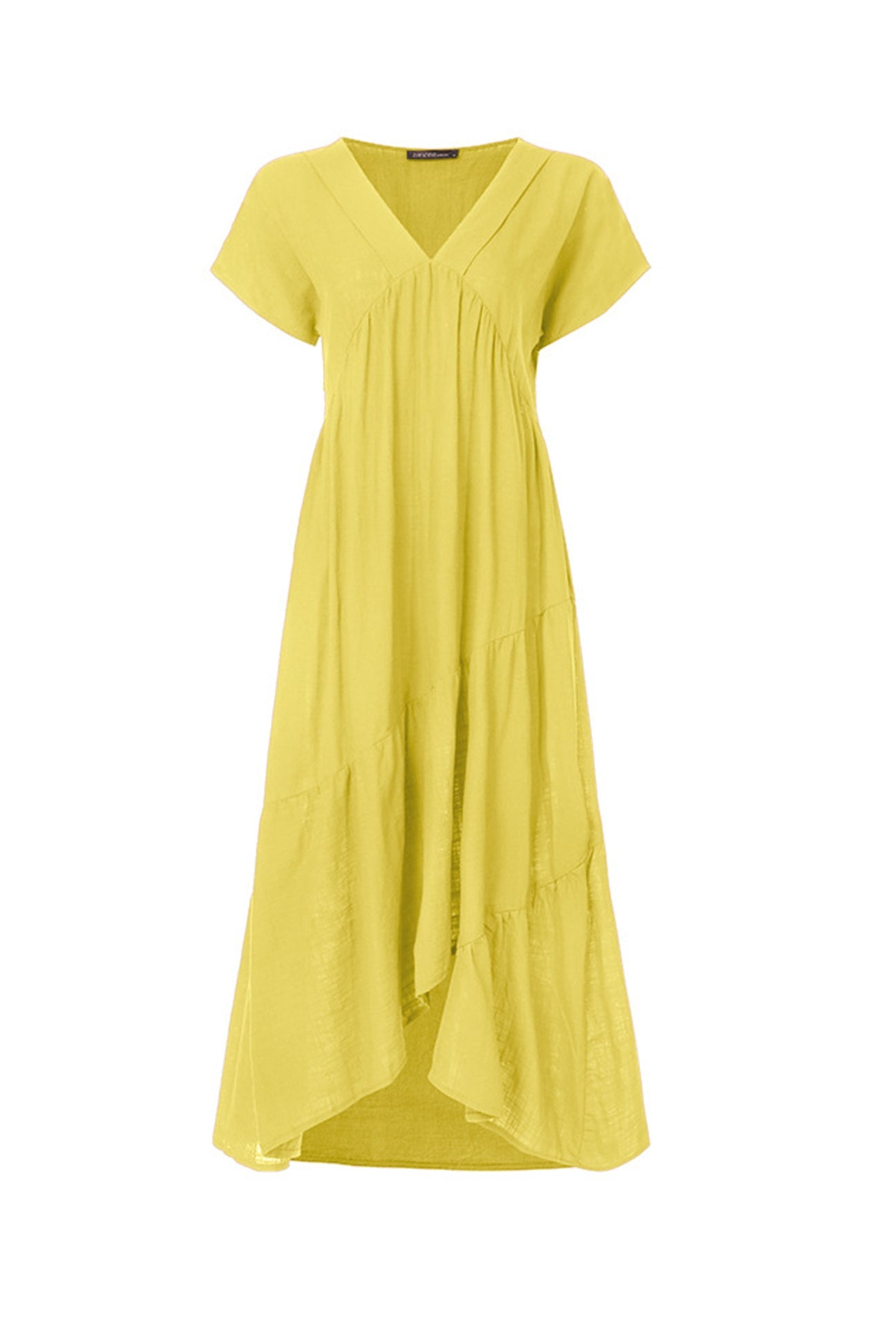 V Neck Cap Sleeve Cotton Linen Dress