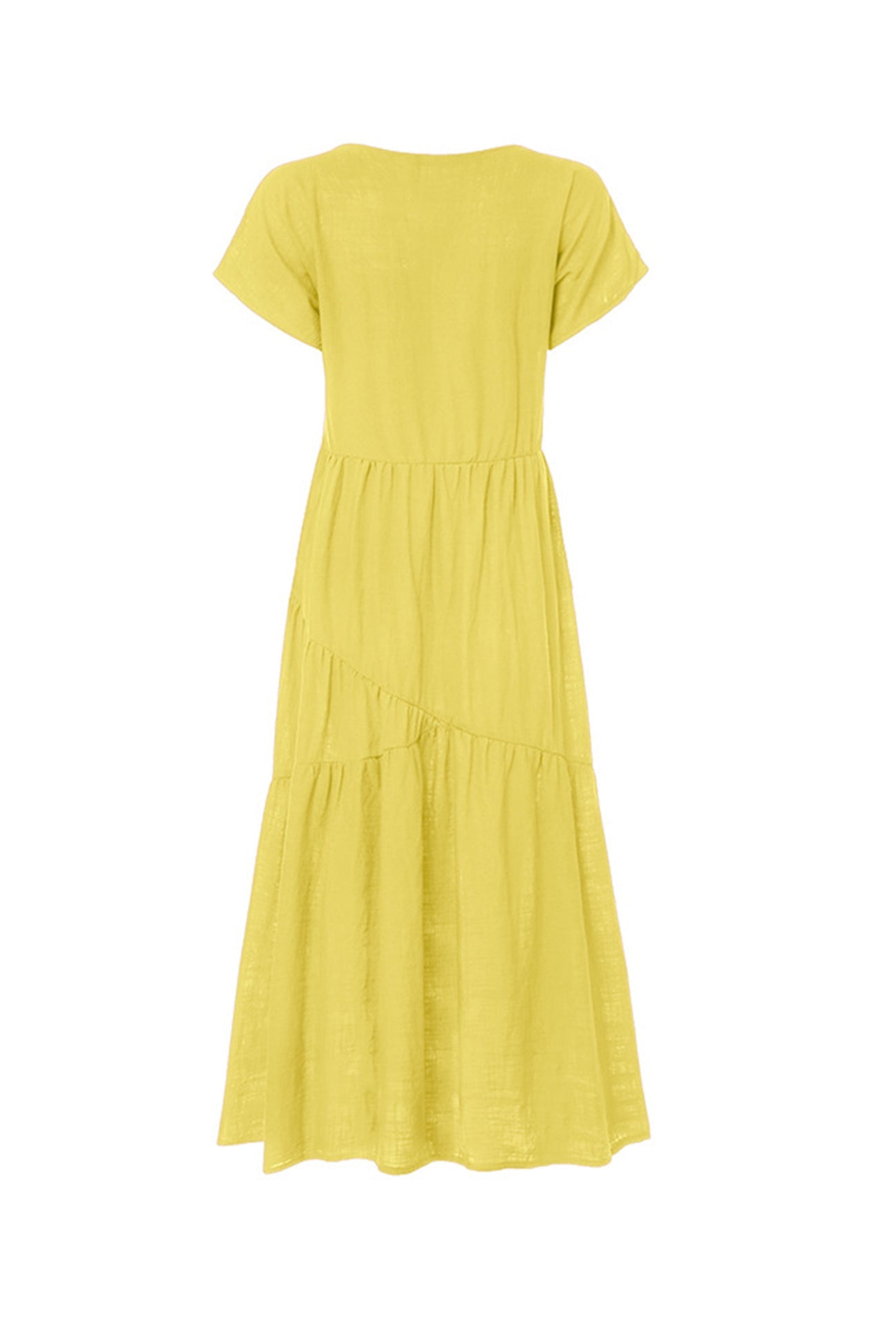 V Neck Cap Sleeve Cotton Linen Dress