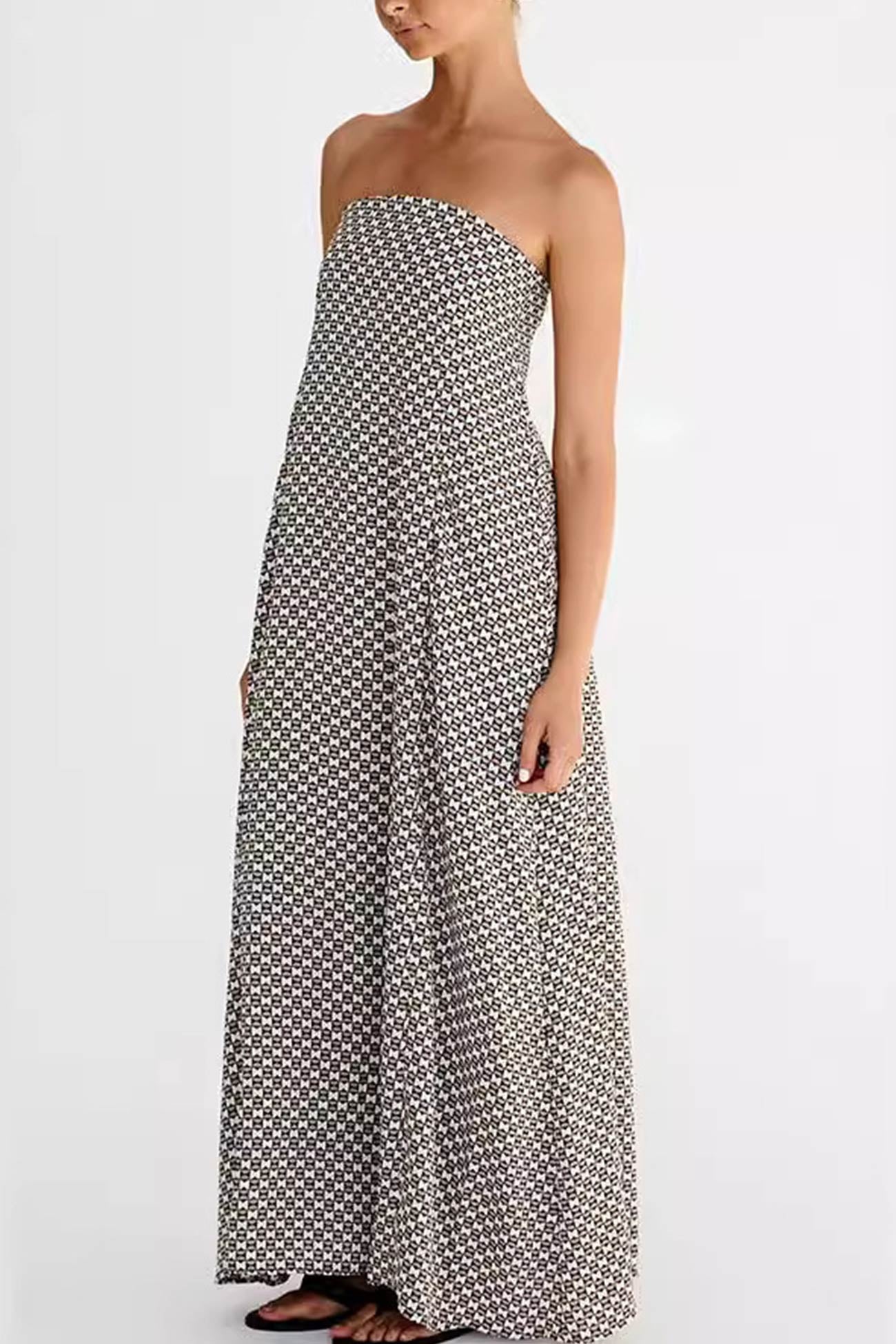 Vintage Print Strapless Maxi Dress