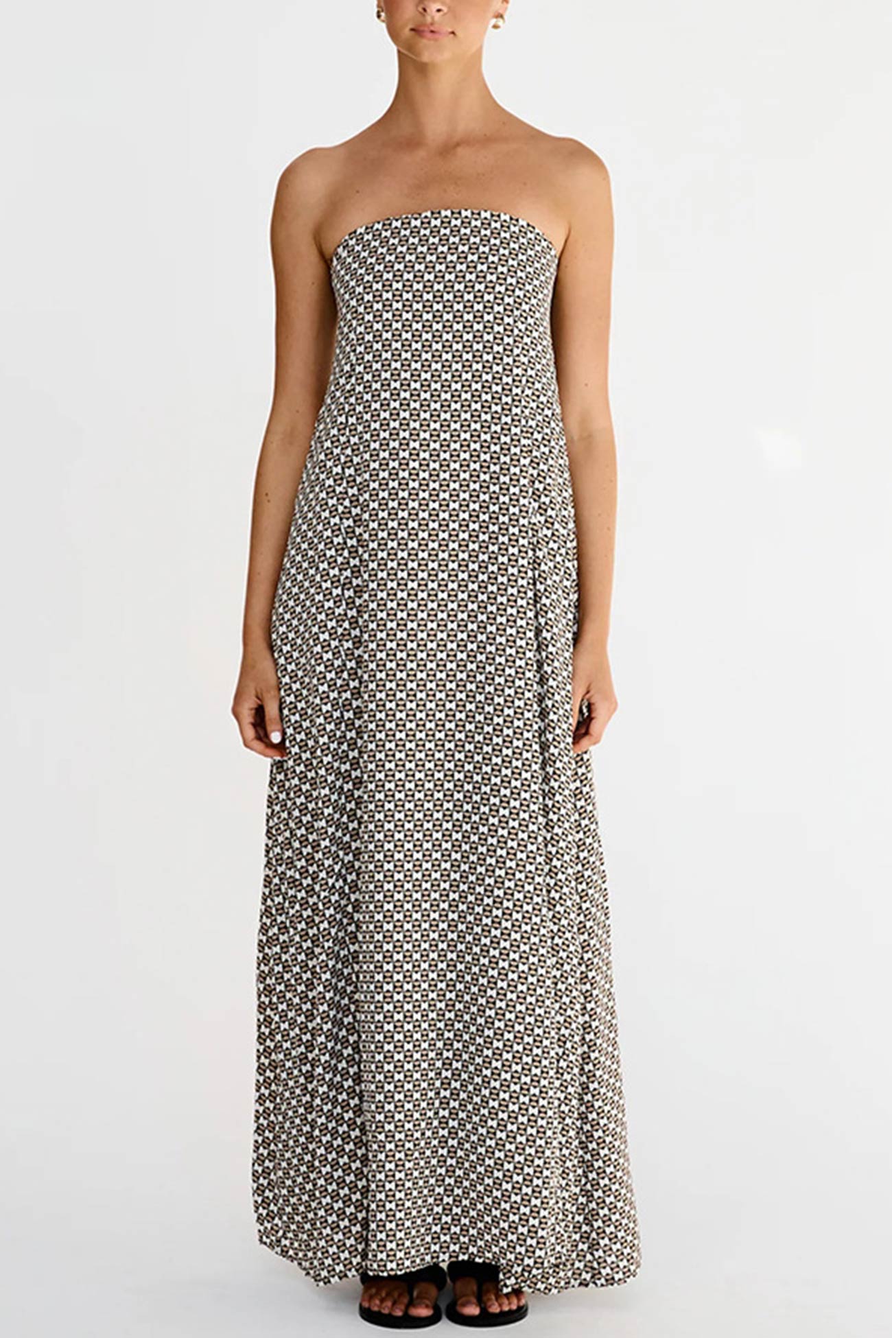 Vintage Print Strapless Maxi Dress