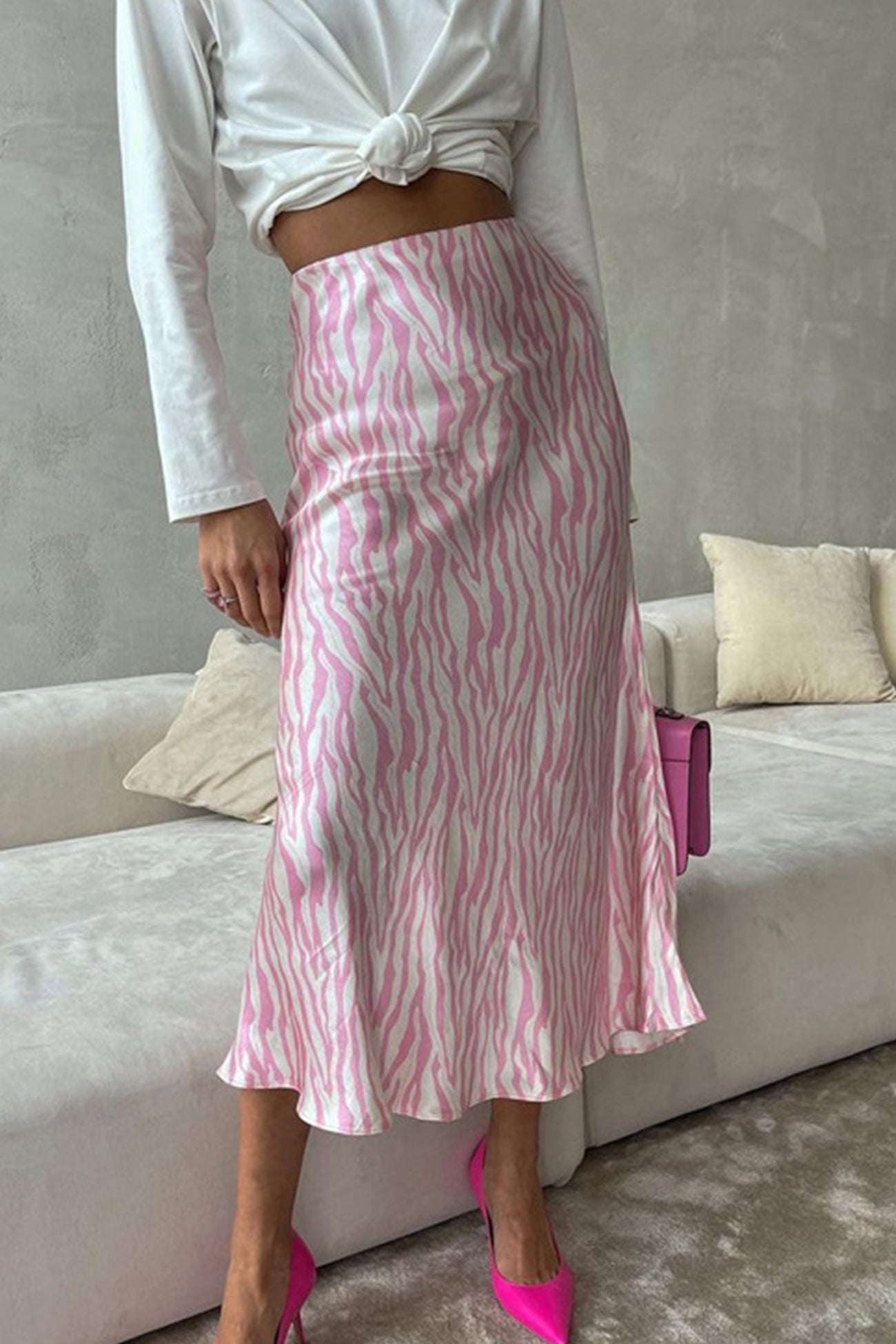 Zebra Print Fishtail Midi Skirt