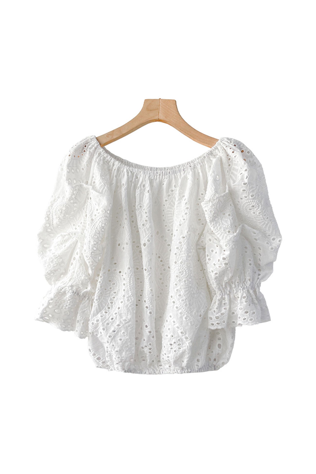 White Embroidered Lace Puff Sleeve Top