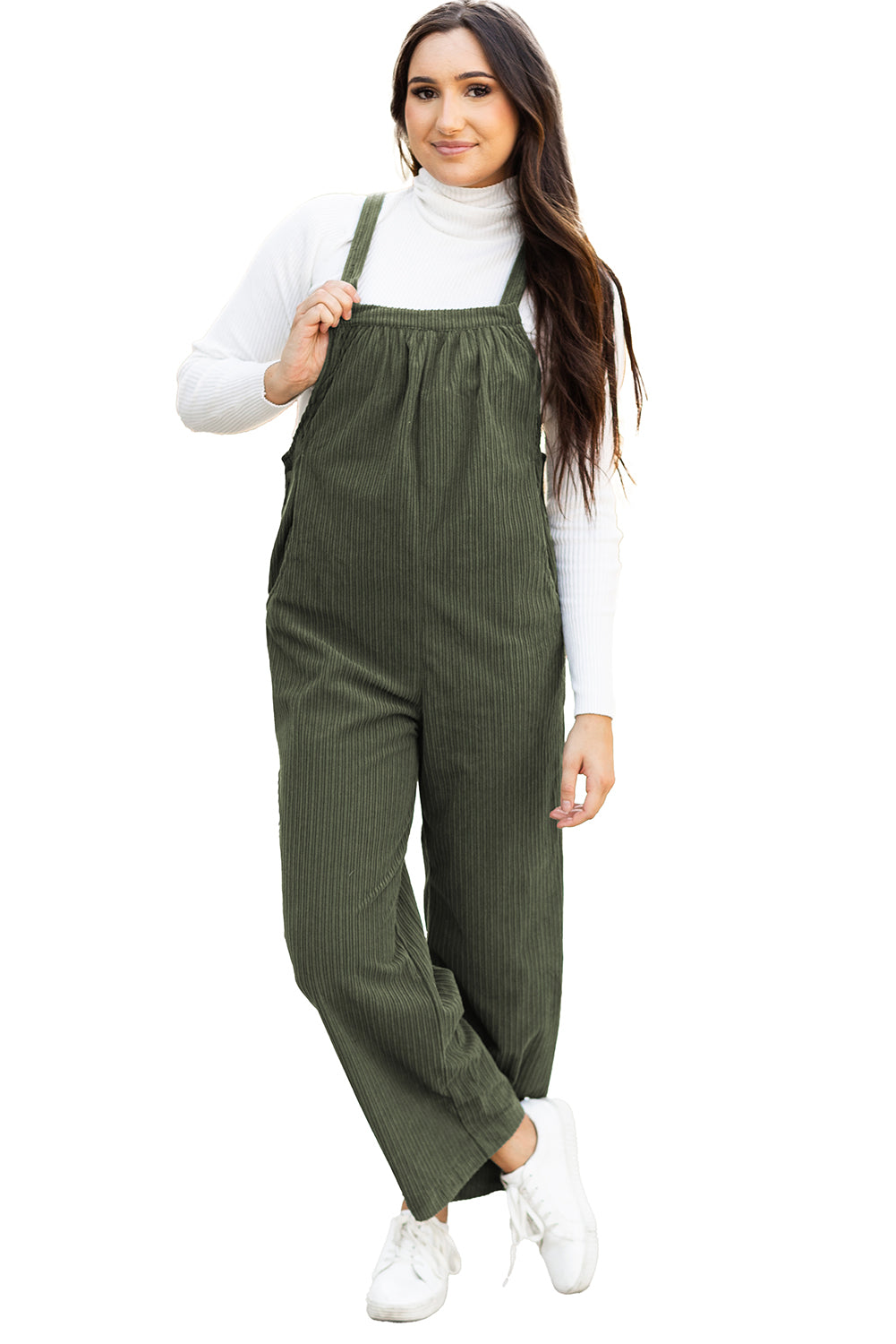 Solid Color Pocketed Corduroy Overall