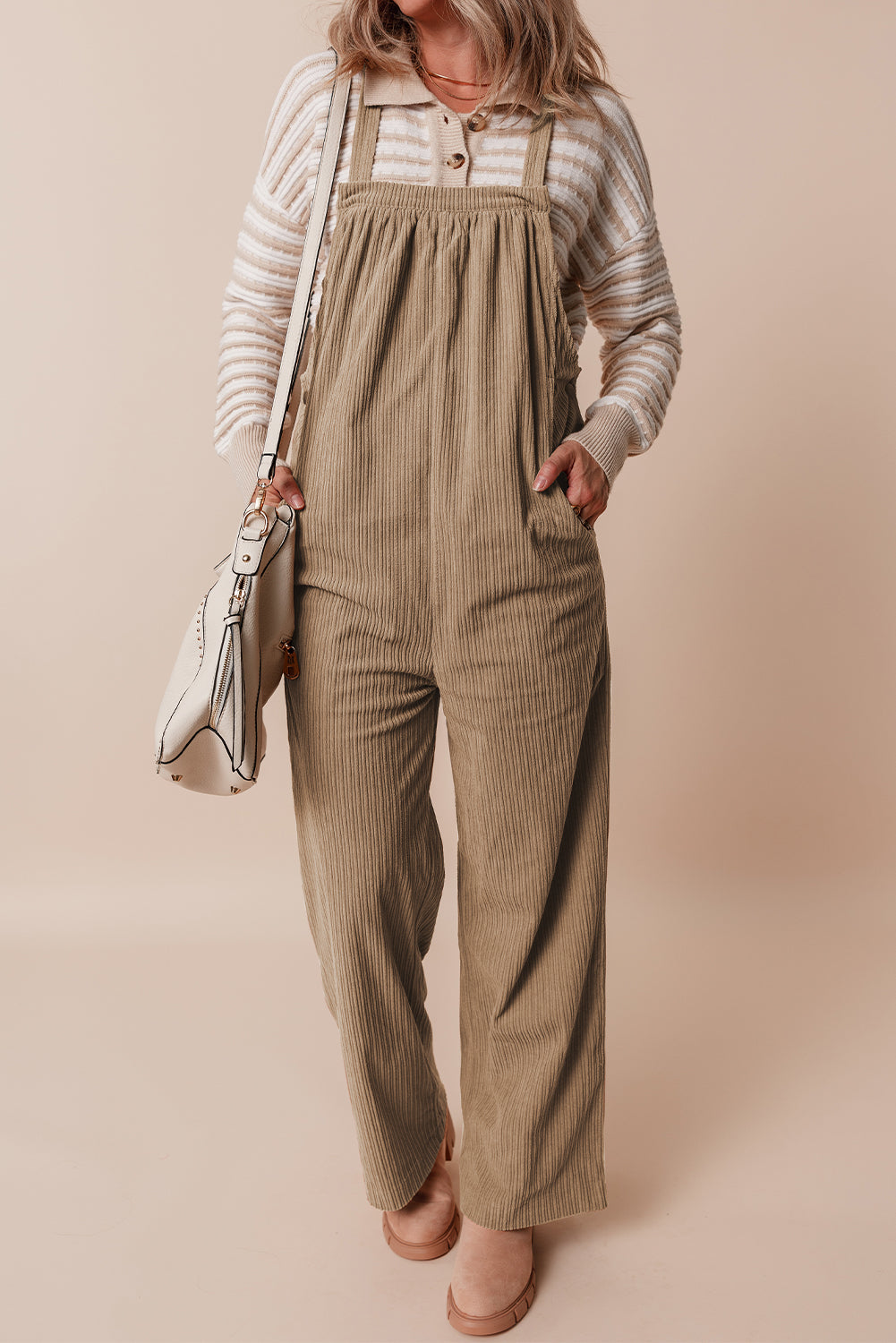 Solid Color Pocketed Corduroy Overall