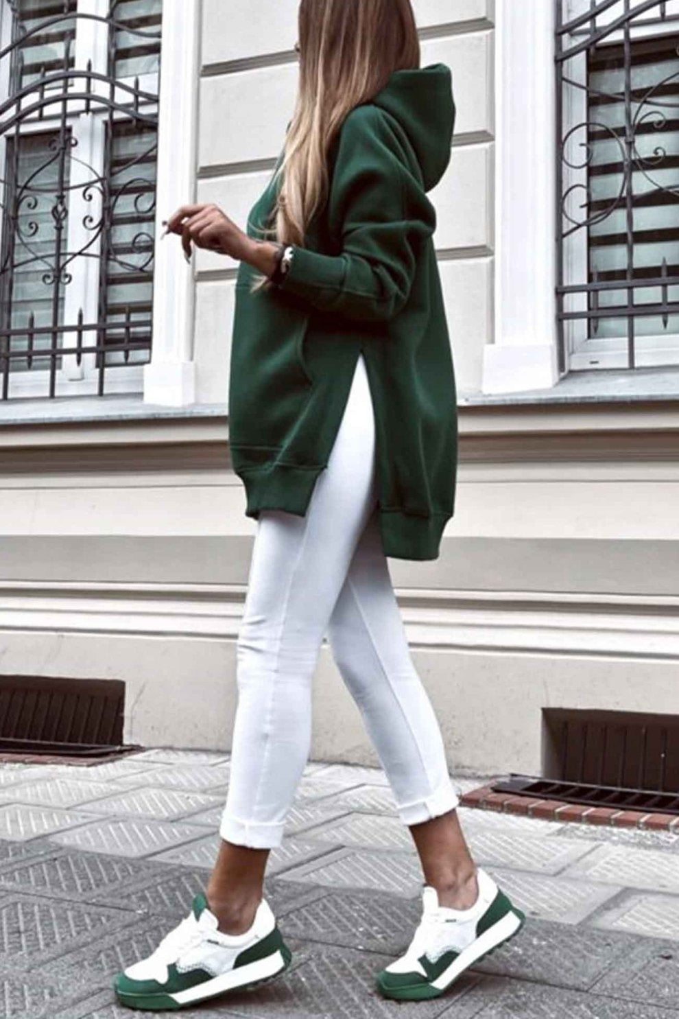 Solid Color Pocket Slit Hoodie